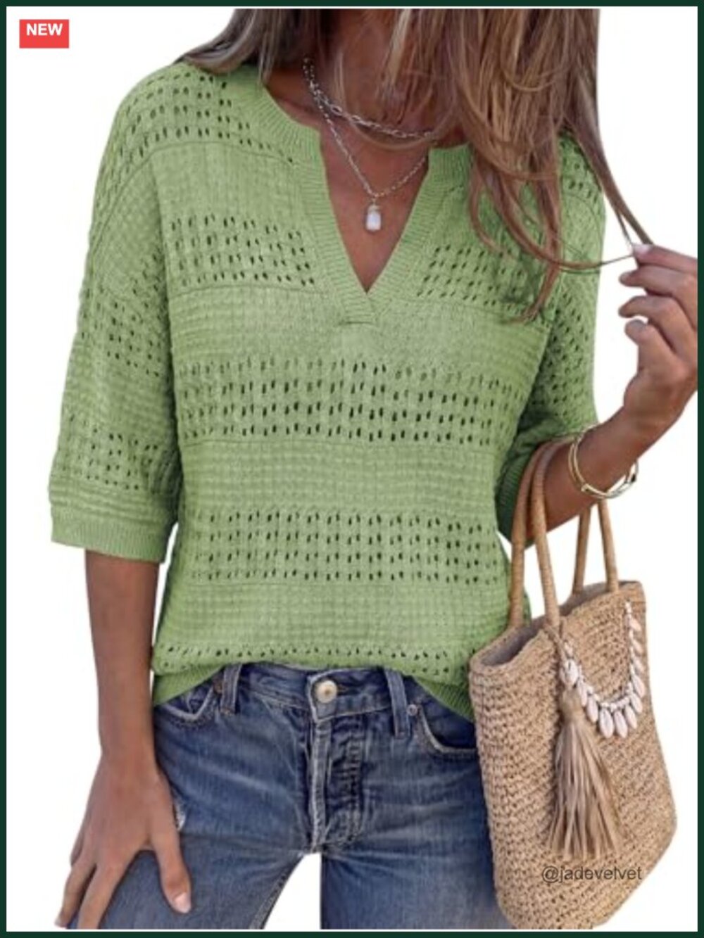Crochet Knit V-Neck Short Sleeve Oversized Sweater Pullover Beach Cover Up